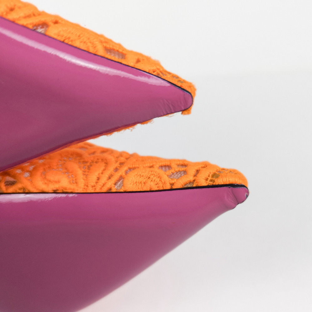 GUCCI Orange Virginia 95 mm Lace Pumps Mary Jane Pointed Toe Women's EU 37 US 7 - Picture 9 of 11